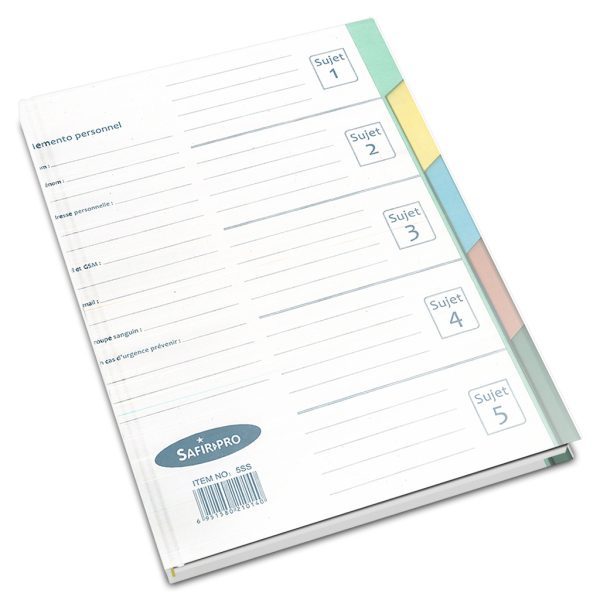 Registre sans spiral 5 sujet